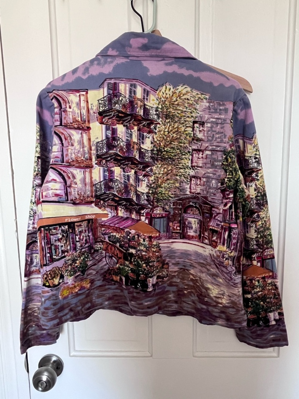 Women's Scenic Print Blazer in Lavender and Pink